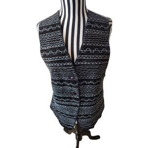 Vintage 80s Erez Levy Suede Leather Embroidered Vest Size L Black White